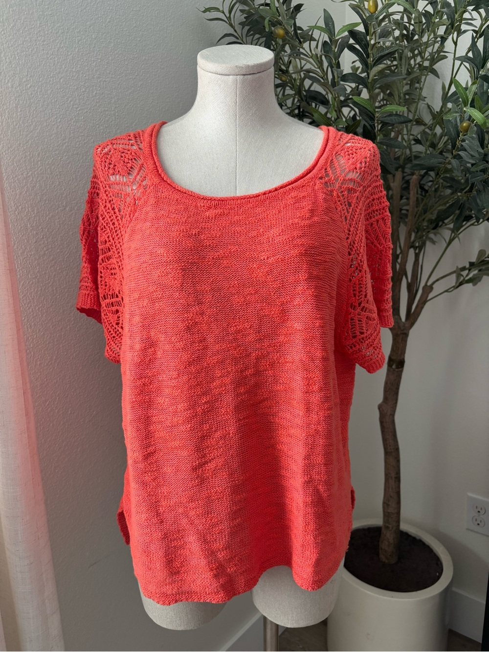 Maurice’s Coral Knit Short-Sleeve Top with Lace Detail